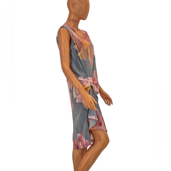ALL SAINTS Silk Sleeveless Jodelle Midi Tank Dress Floral Pink Grey Gathered - Picture 3 of 6